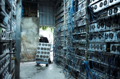 A bustling mining farm with multiple rigs operational